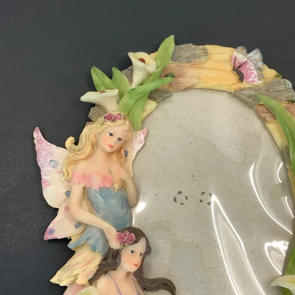 Vintage Fairy and Calla Lily Resin Photo Frame Fantasy Cottagecore Decor 5x3.5